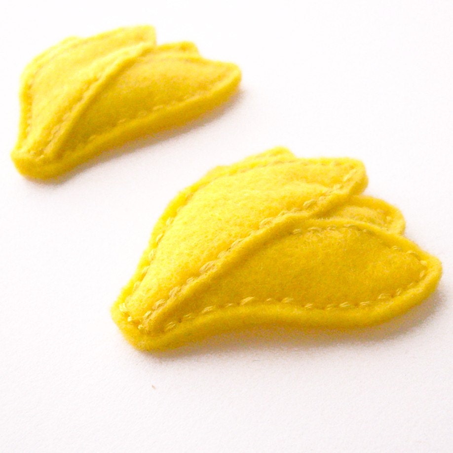yellow crocus barrettes - hand sewn felt hair clips