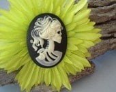 Skull Flower Hair Barrette Clip Green
