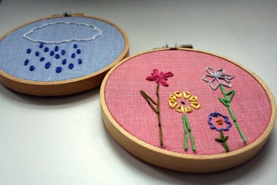 Hand Embroidery Hoops - April Showers Bring May Flowers (Set of 2)