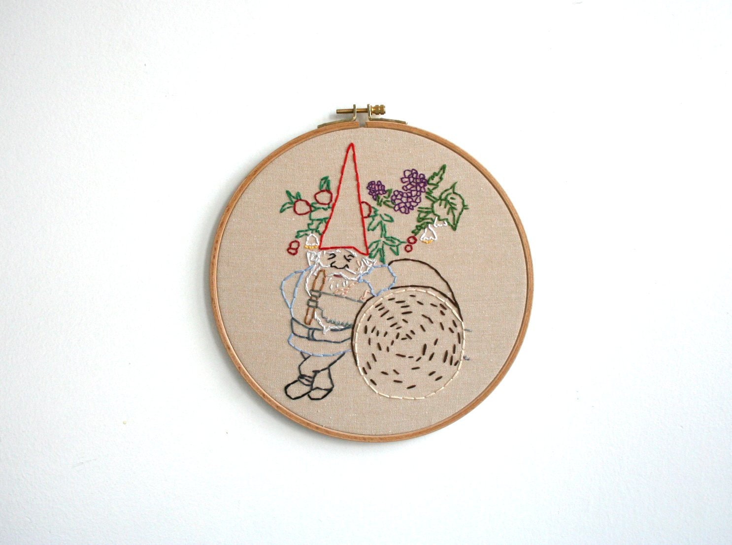 Hand Embroidery Hoop - Garden Gnome - SALE