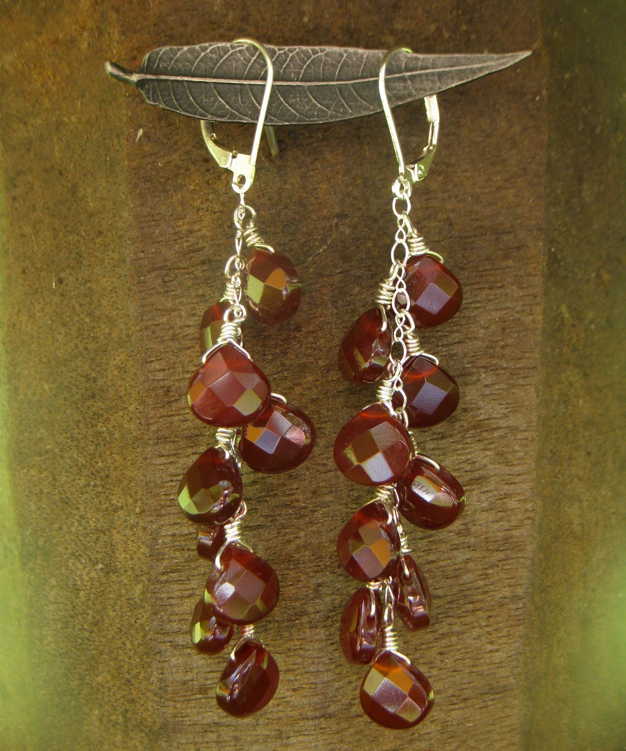 Sterling silver faceted carnelian Waterfall earrings