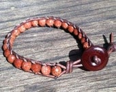 Hand woven beaded leather bracelet