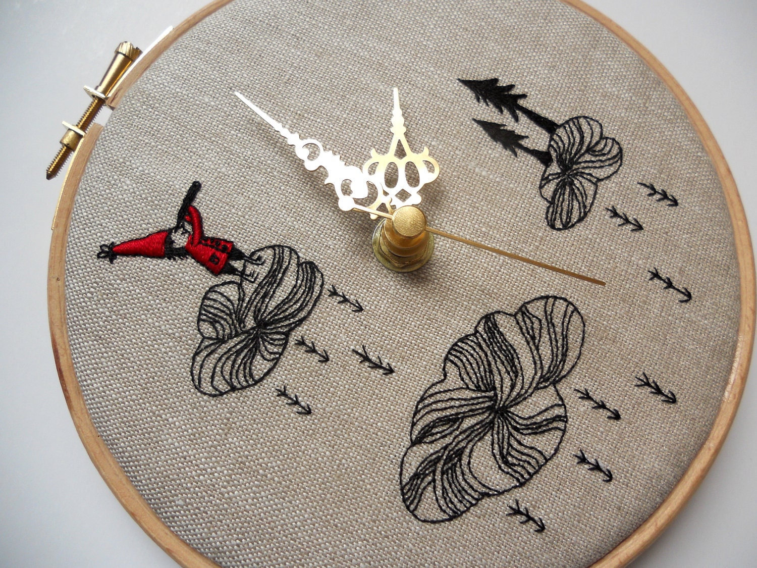 Embroidered Linen Folk Tale Wall Clock - Limited Collaboration Series with Heidi Burton - 3 of 4