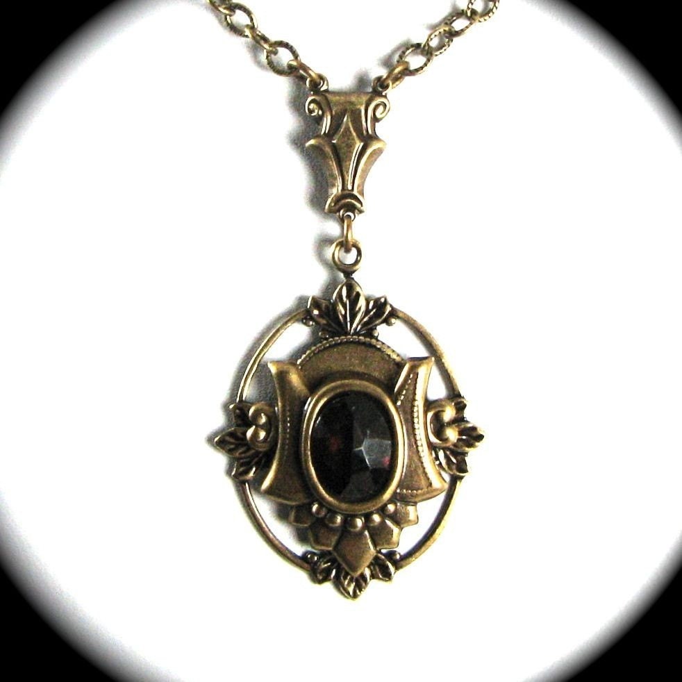 A Gorgeous Neo Victorian Lavalier Necklace with Genuine Garnet by Nouveau Motley