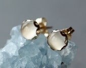 Moonstone and Gold Stud Earrings Scalloped Post Goldfilled Elegant Gemstone Jewelry