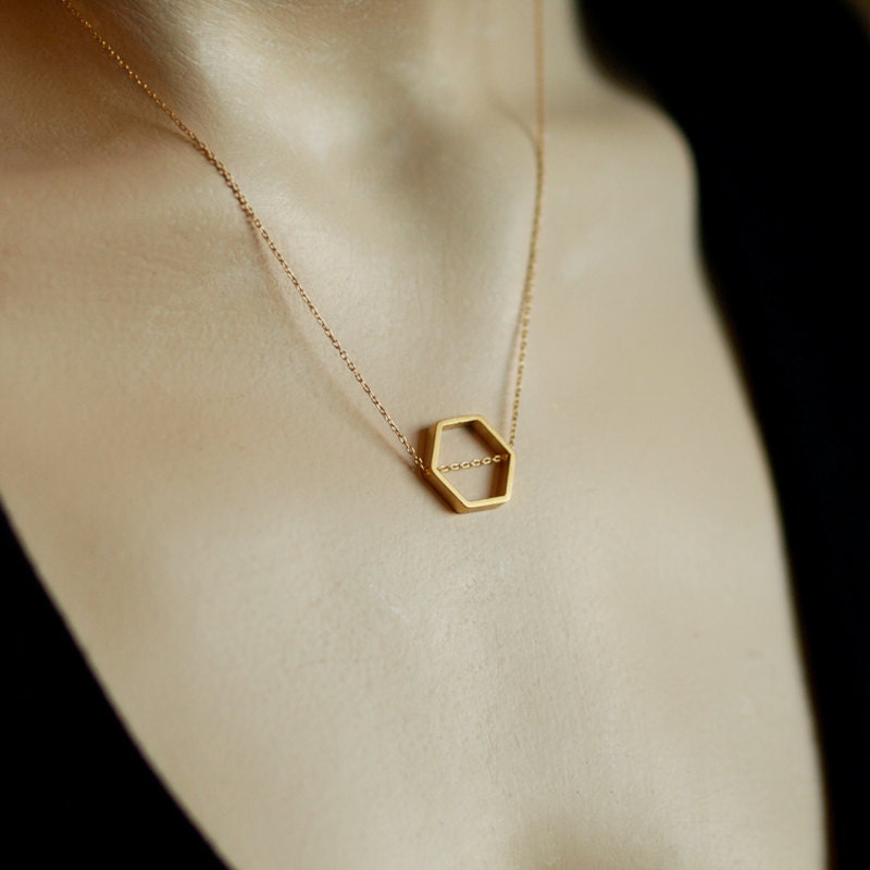 Golden Geometry Necklace Gold Hexagon Jewelry