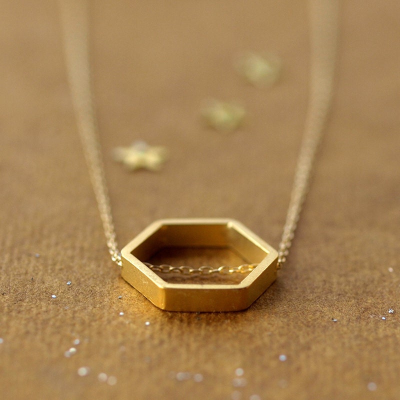 Golden Geometry Necklace Gold Hexagon Jewelry