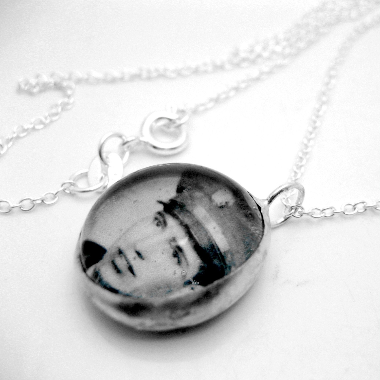 Custom photo glass bubble charm on 18 inch sterling silver link chain