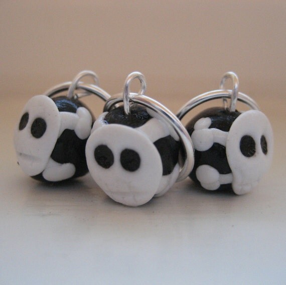 Skull and crossbones stitch marker set knit or crochet style black white