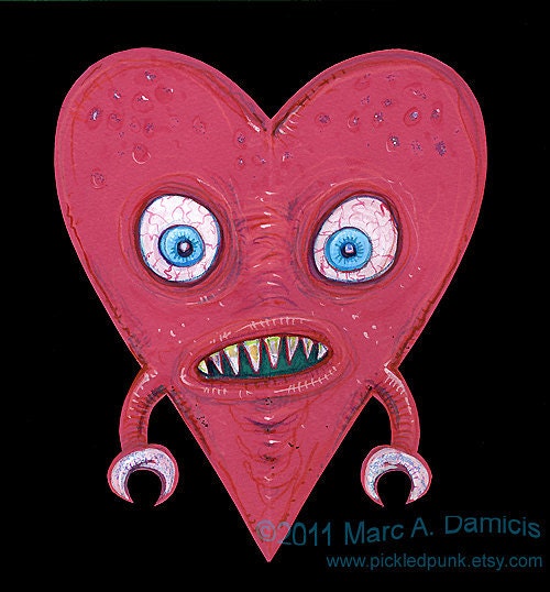 Heart Monster, original art, lowbrow Valentine creature cut-out