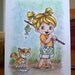 Girl, Child, Fishing, Cat, ORIGINAL Drawing, 5x7, Childrens illustration, Small Format Art, Cute