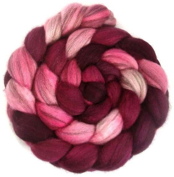 HEATHERED Handpainted BFL Roving in SHADES of Magenta 4 ounces