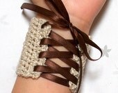 Cream and Brown Wrist Cuff - Large - Straw into Gold
