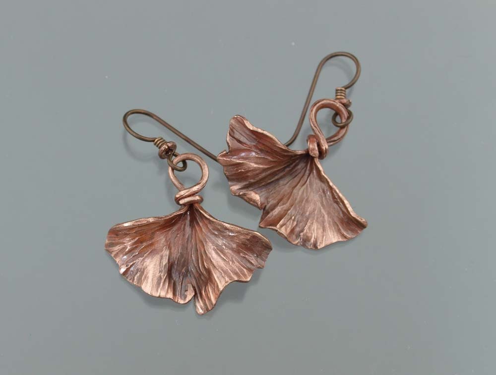 Copper Ginkgo Leaf Earrings - made to order