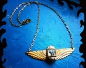 HELIOS Sun Steampunk Necklace - Vintage Watch Gold Face Arch Angel Brass Wings Pendant -  Celebrate Spring Equinox Solar