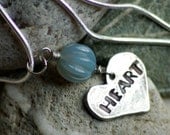 HEART PENDANT necklace stamped charm blue stone