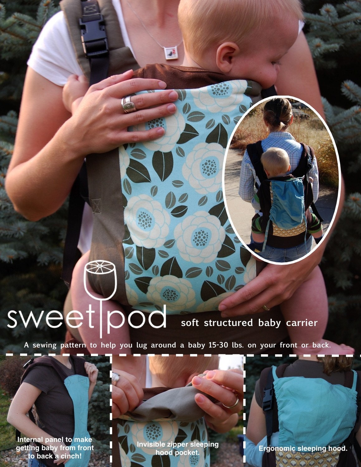 Both SweetPod baby gear patterns-- the Carrier and Saddle Bag