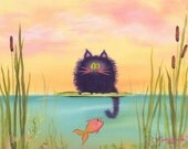 CAT FISHING Matted Print