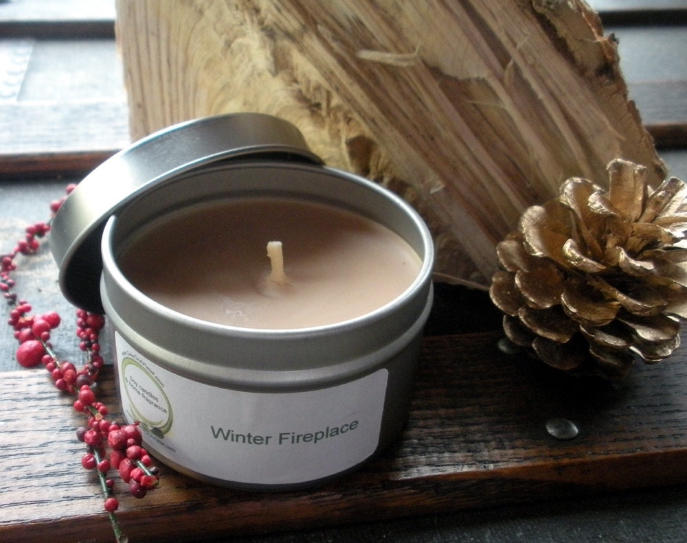 Fireplace Soy Candle, Travel Tin, Wood Fireplace, Winter Fire - DewOnAPetal