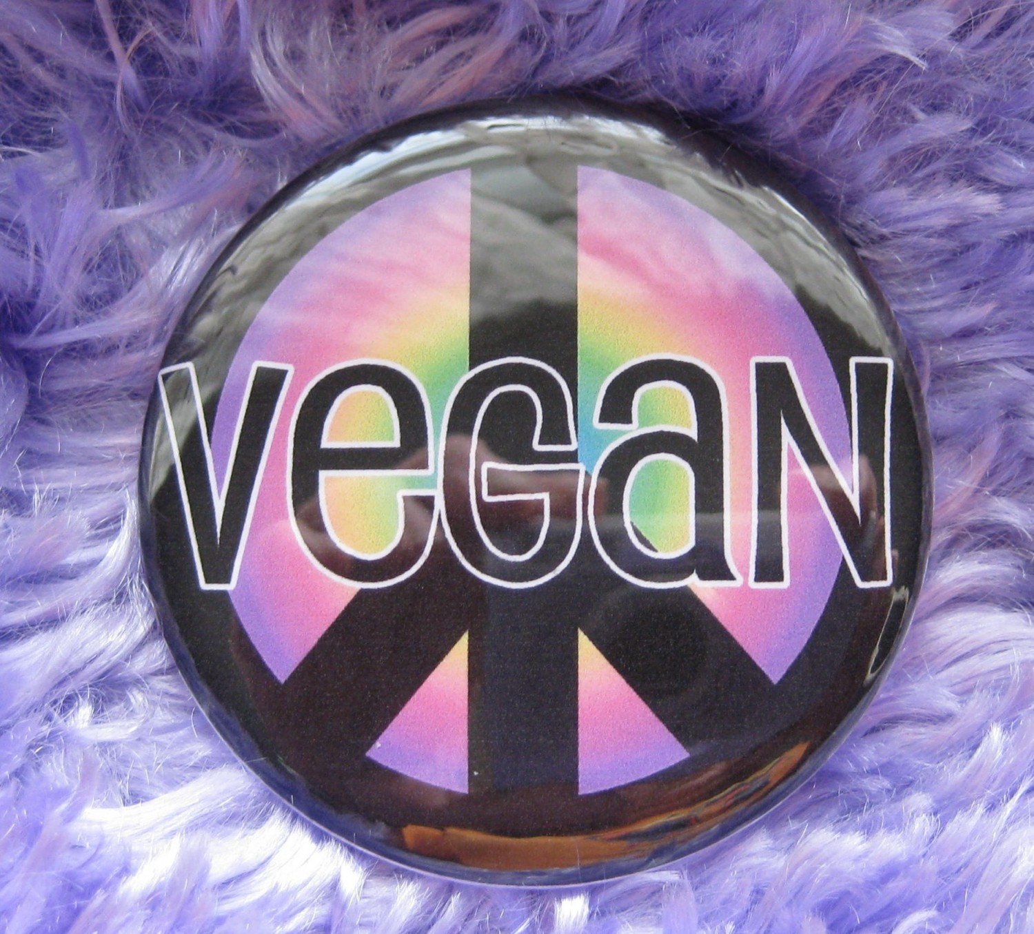 black and purple vegan peace sign badge