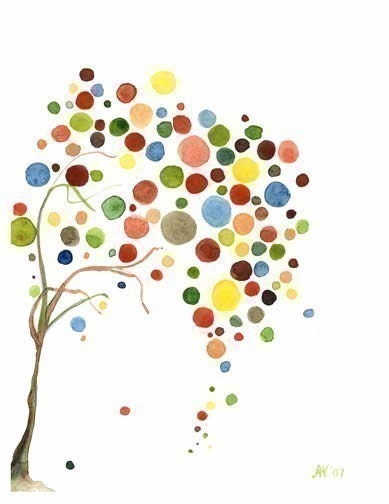 Tree Art Retro Falling Print Watercolour Wall Artwork Neutral Decor
