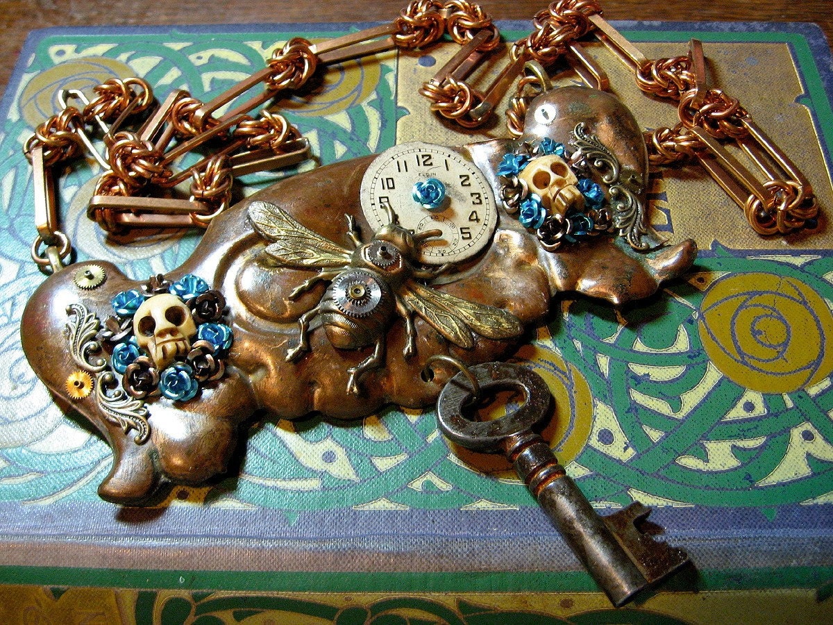 Nature, Time, and Patience Steampunk Assemblage Necklace