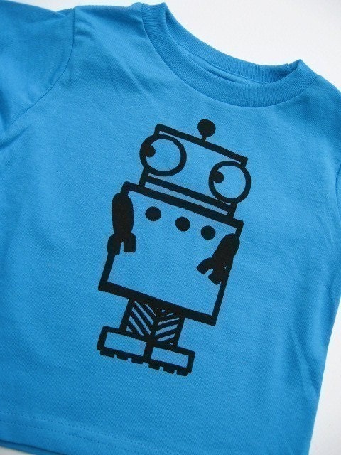 Nervous Robot Screen Printed TURQUOISE Toddler T Shirt