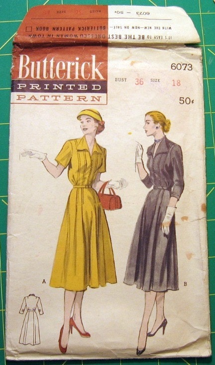 Vintage Dress Pattern Butterick 6073 B36 W30 H39