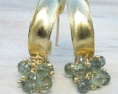 Gold Hoop Earrings - 18k Yellow Gold and green sapphires - ready to ship