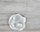 Lily-pad Pearl Pendant - Sterling Silver - June Birthstone