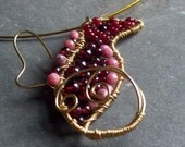 Rose the Dragon Queen Pendant Hand Forged Wire Wrapped Dark Red Garnet and Pink Rhodonite