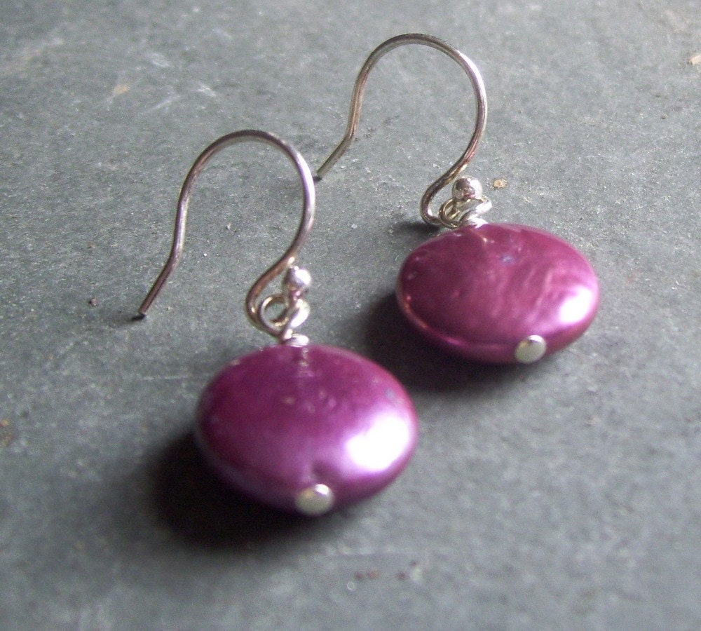 Purple Coin Pearl Dangle Earrings