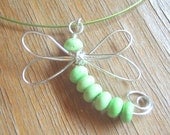 Artisan Apple Green Turquoise Wire Wrapped Dragonfly Necklace Pendant
