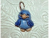 Twitter Tweets Mascot Smiling Blue Bird  Handmade Clay Pendant