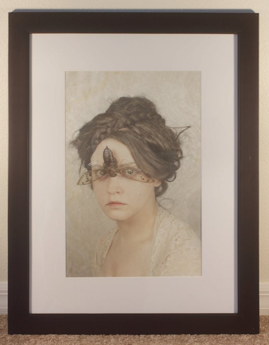 Limited Edition - 1of 25 - 12x18 You Don't Sing To Me Anymore - FREE SHIPPING Cicada Girl Face Portrait Cream Lace