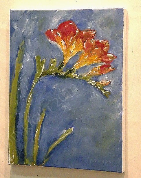 Original Oil Painting Red Yellow Freesia Spring Floral Flowers Winjimir Girlie Sweet Chic