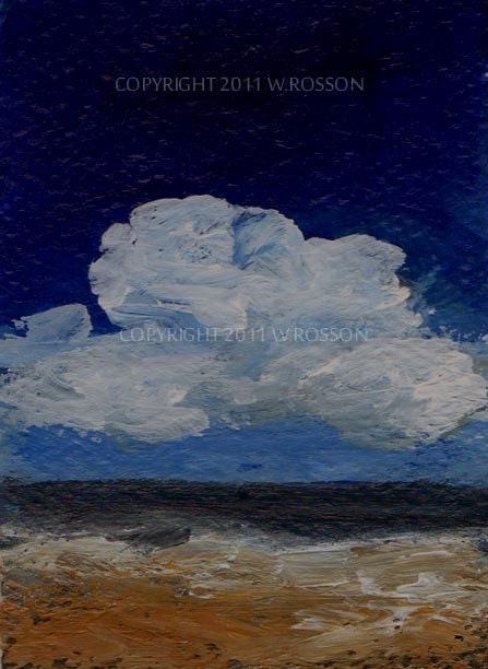 Original Painting ACEO Landscape, Sky, Clouds, Trees, Winjimir, Impressionism, Acrylic painting,