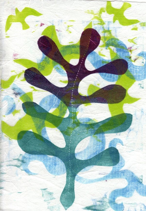 Gradient Tree - original woodcut monoprint