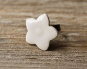 White Porcelain Flower Adjustable Ring