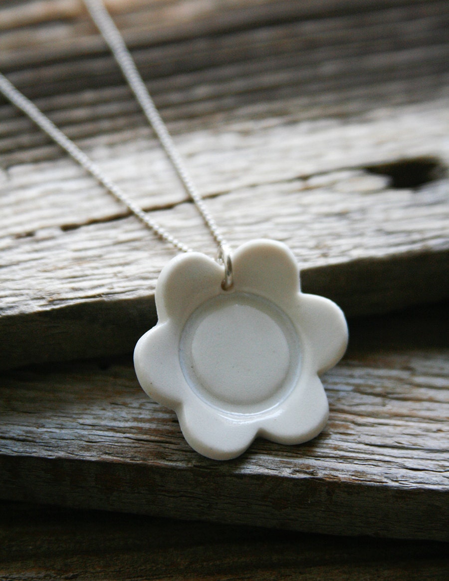 Necklace with White Porcelain Flower - ON SALE