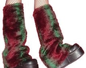 Green and Maroon Fake Fur Leg Warmers SALE