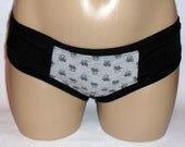 SALE Black and Gray Skull and Crossbones Knit Boycut Panties Medium Handmade