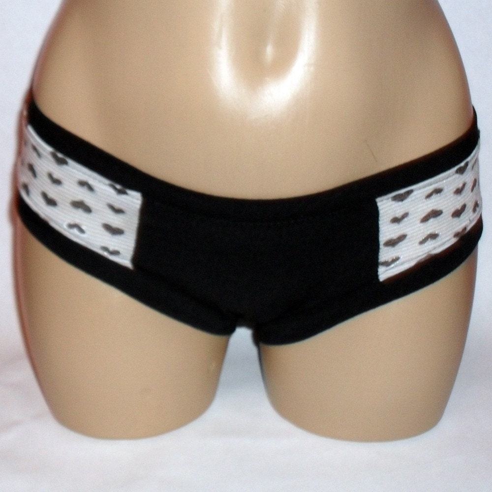 SALE Black and Gray Heart Knit Boycut Panties Large Handmade