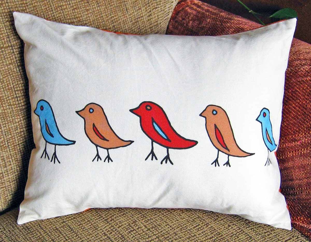 Southwest Turquoise, Orange, Red, Beige Birds Pillow Cover 12 by 16 inch series B C