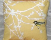 Pillow Cover Bird on a Branch Pale Gold 16 inch series F