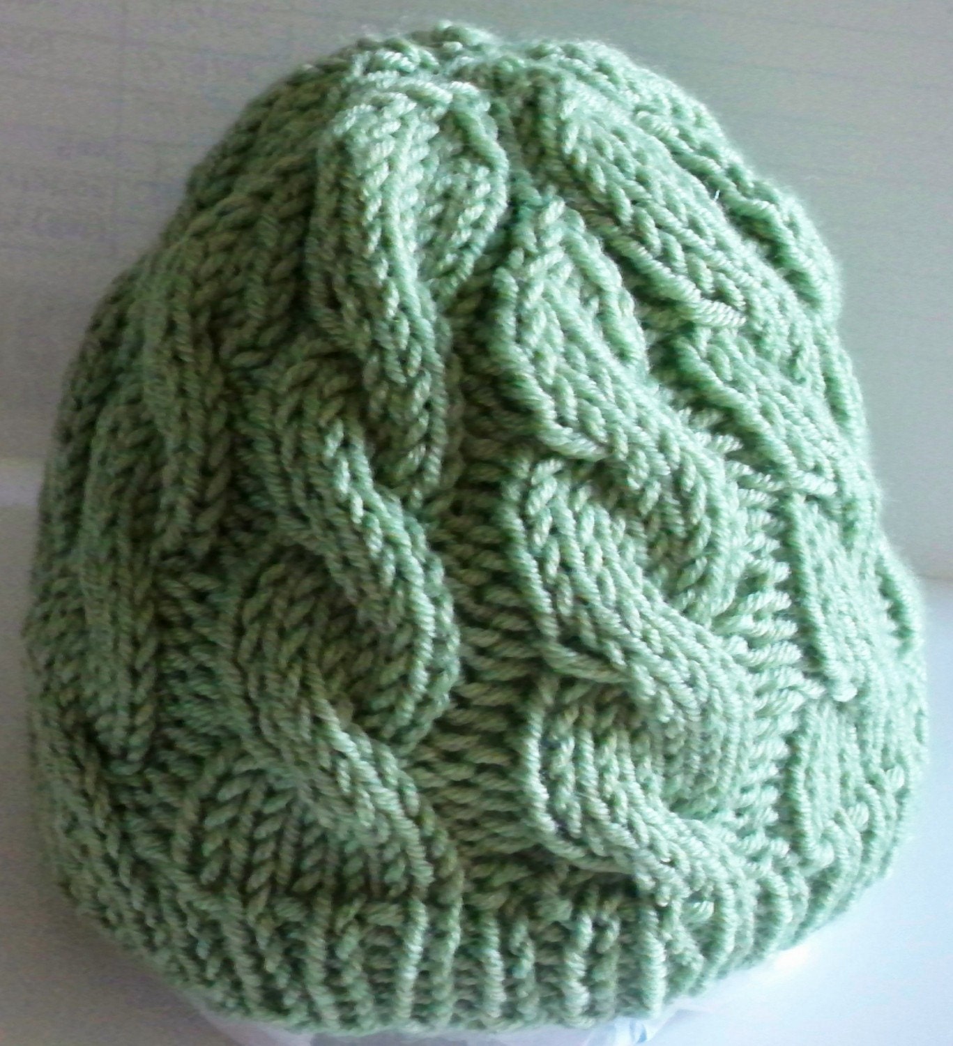 Newborn Baby Hat Green Cables Cashmere Wool Blend
