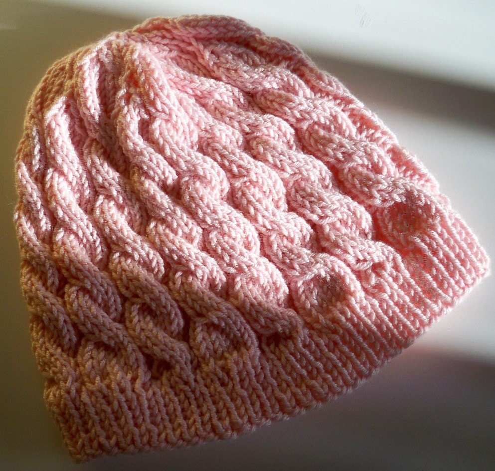 Newborn Baby Girl Hat Light Pink Cables Cashmere Wool Blend Natural Fiber Beanie