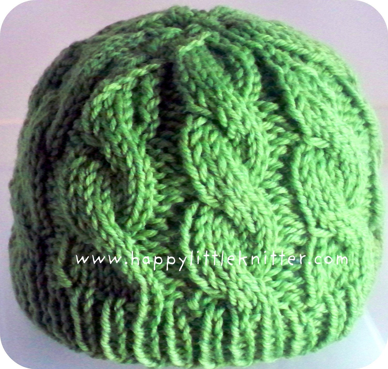 TEEN Hand Knit Hat in Green - Natural Fibers - LOTS of Cables