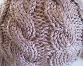ADULT Hand Knit Hat Soft and Warm in a Sweet Brown Latte color and covered with Cables Natural Superwash Wool