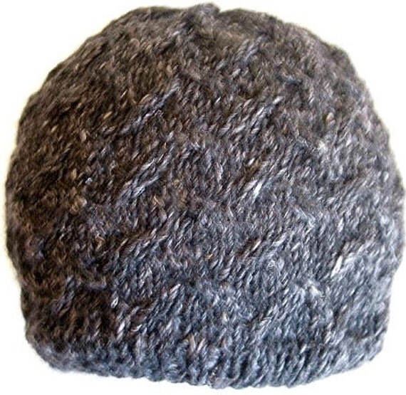 Hand Knit Baby Hat - Warm Winter cap -  Charcoal Shadow Cable Design - silk, mohair, silk - boy or girl